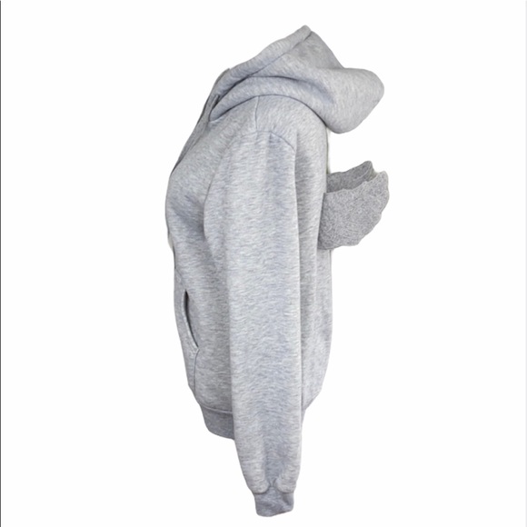 Gray Angel Wings Warm Zip Front Hoodie